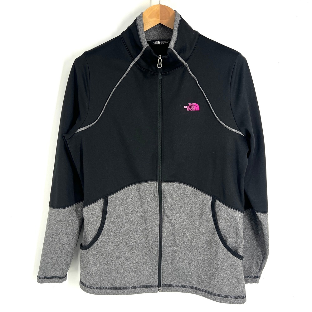 The North Face Womens NF00CP5M Full Zip Jacket Black Gray Pink Logo XL